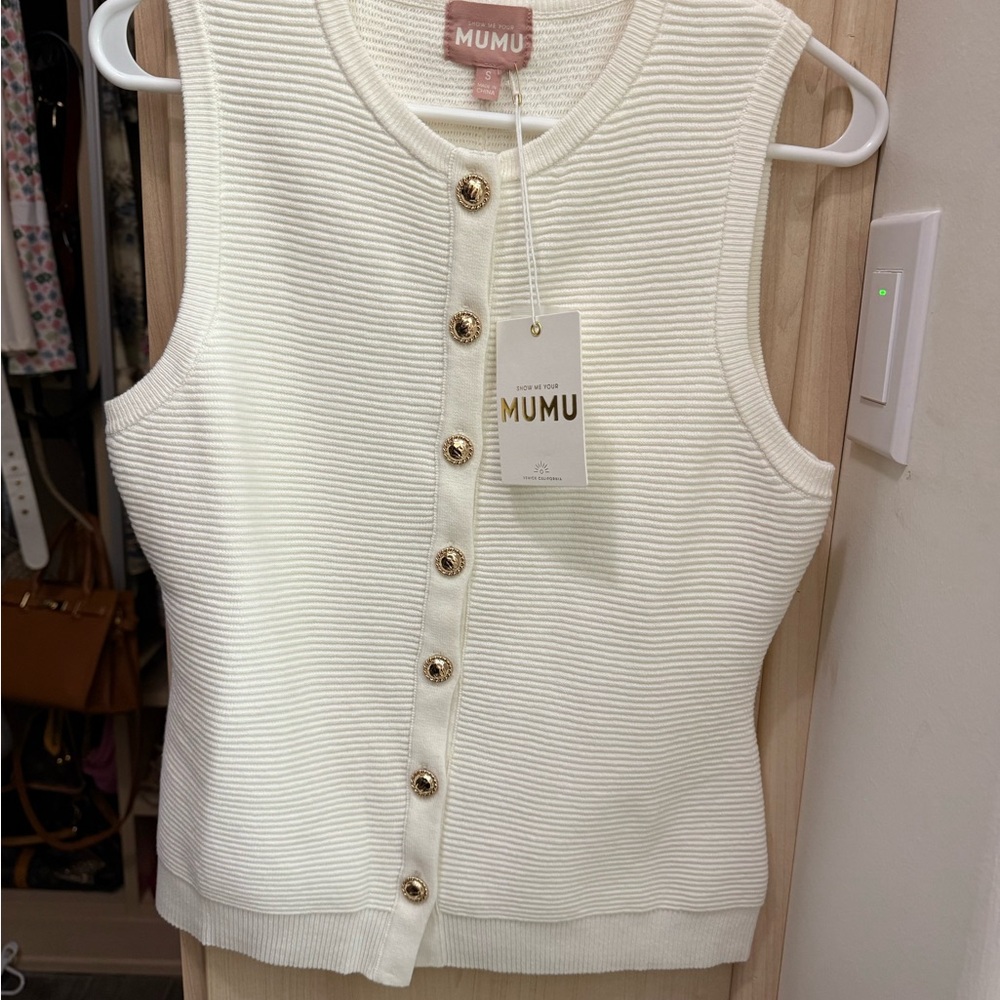 Show Me Your MuMu Cream Ribbed Top with Gold Buttons